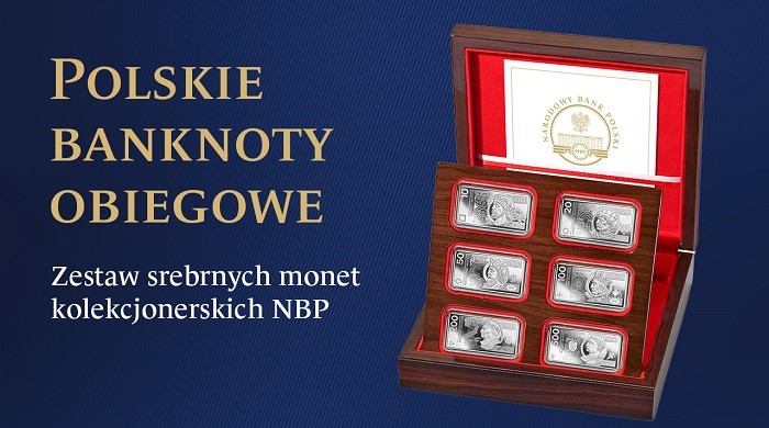 Zestaw srebrnych monet kolekcjonerskich NBP „Polskie banknoty obiegowe”