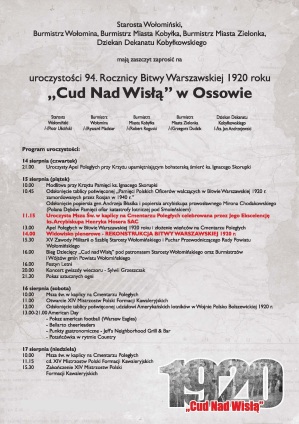 Obchody 94. Rocznicy Zwycięskiej Bitwy Warszawskiej; Cudu nad Wisłą w Ossowie